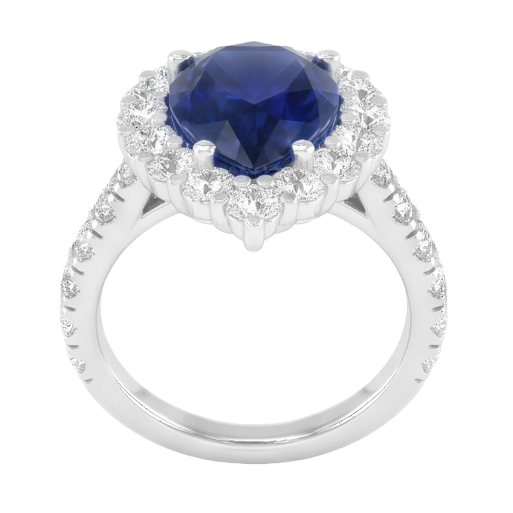 Echter Halo-Edelstein-Ring, Birnenblauer Saphir, Gold-Damenschmuck, 8 Karat