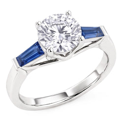 Echter Natürlicher Blauer Saphir-Aus der Erde Abgebauter Natürlicher Diamantring 3,20 ct. 3 Steinzeitlicher Bergmann