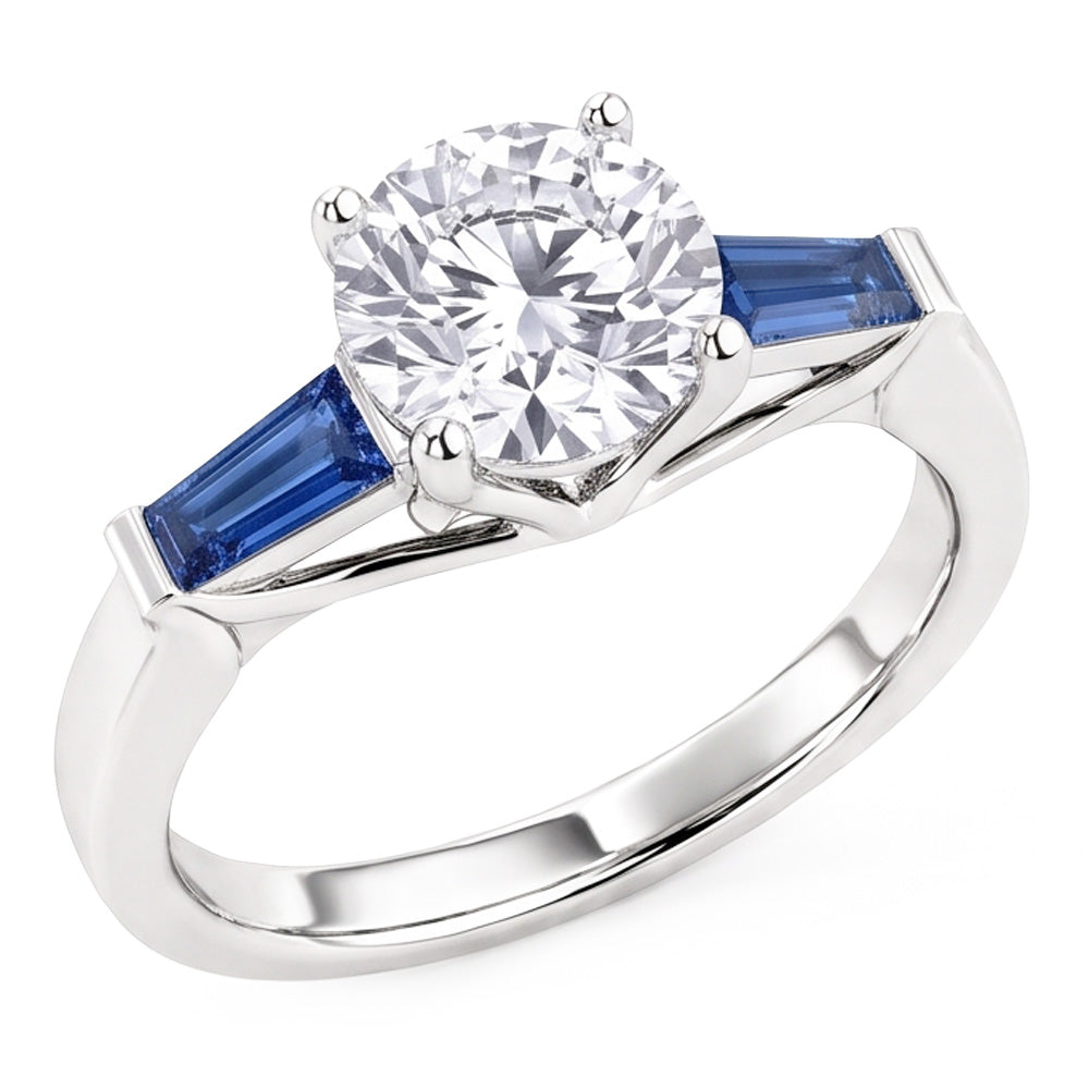 Echter Natürlicher Blauer Saphir-Aus der Erde Abgebauter Natürlicher Diamantring 3,20 ct. 3 Steinzeitlicher Bergmann