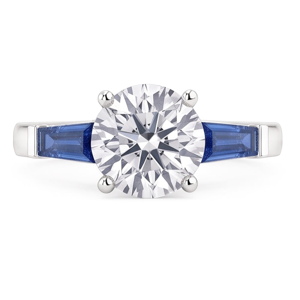 Echter Natürlicher Blauer Saphir-Aus der Erde Abgebauter Natürlicher Diamantring 3,20 ct. 3 Steinzeitlicher Bergmann