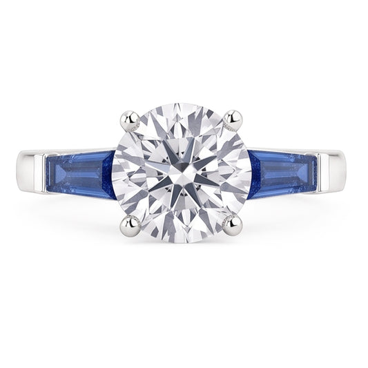 Echter Natürlicher Blauer Saphir-Aus der Erde Abgebauter Natürlicher Diamantring 3,20 ct. 3 Steinzeitlicher Bergmann