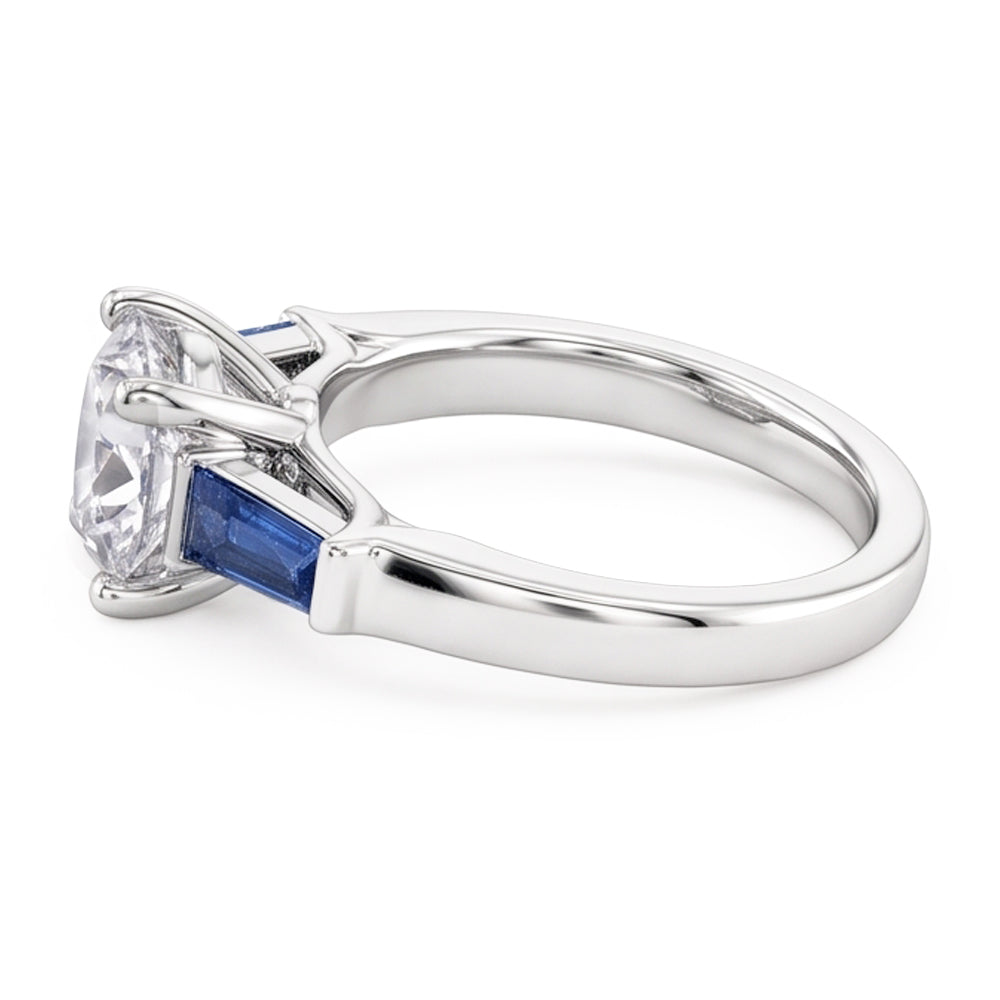 Echter Natürlicher Blauer Saphir-Aus der Erde Abgebauter Natürlicher Diamantring 3,20 ct. 3 Steinzeitlicher Bergmann