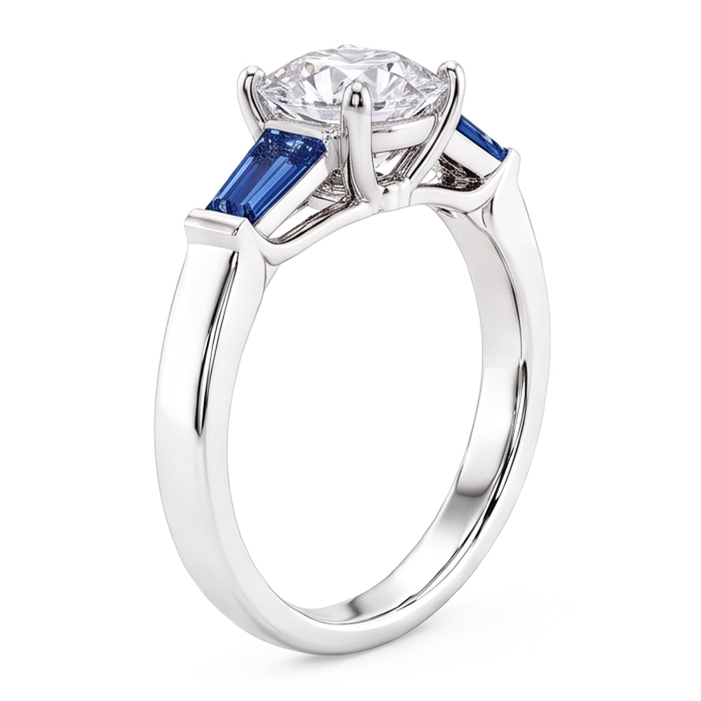 Echter Natürlicher Blauer Saphir-Aus der Erde Abgebauter Natürlicher Diamantring 3,20 ct. 3 Steinzeitlicher Bergmann
