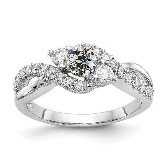 Echter Runder Alter Bergmanns Diamant Ring mit 3 Steinen im Gewundener Schaft