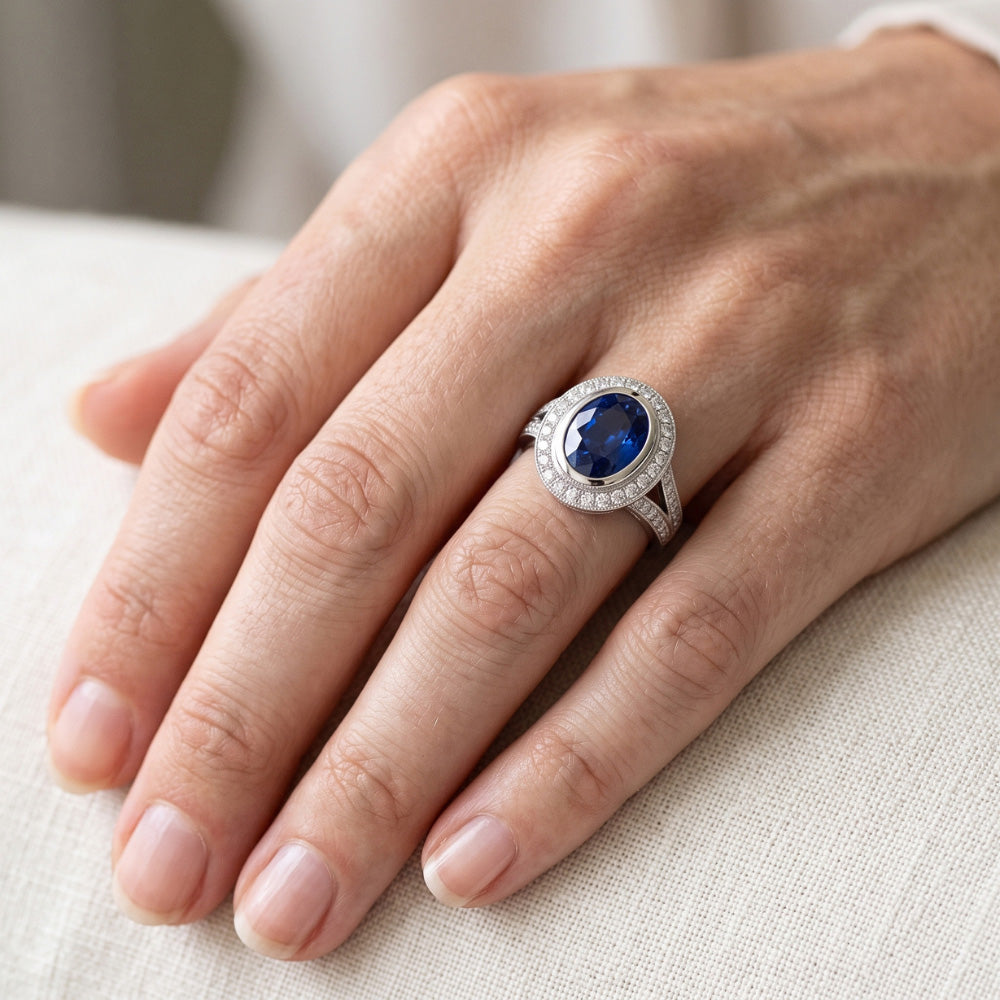 Echter Saphir Ring 4.75 Karat - 14K Weißgold