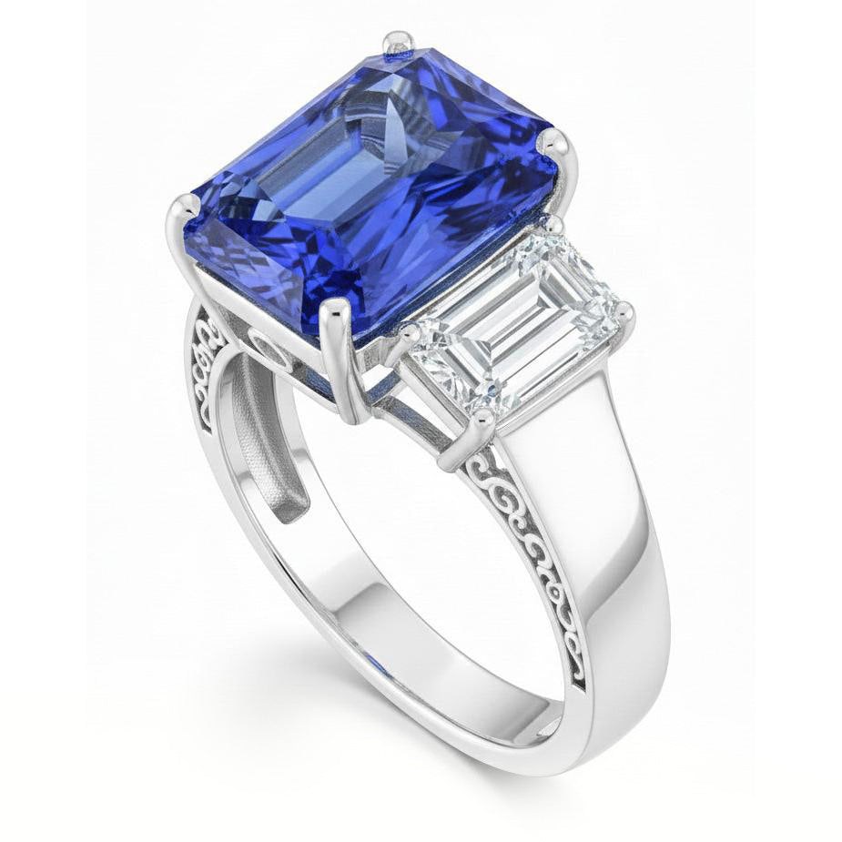 Echter Smaragd-Natürlicher Diamant ( nicht im Labor gezüchtet )ring aus Weißgold, 5 Karat, natürlicher Saphirschmuck, 14K