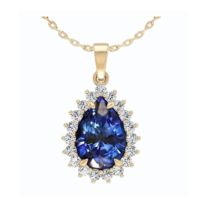 Echter Tropfen Form Blauem Saphir Anhänger Mit Aus der Erde Abgebauter Natürlicher Diamanten