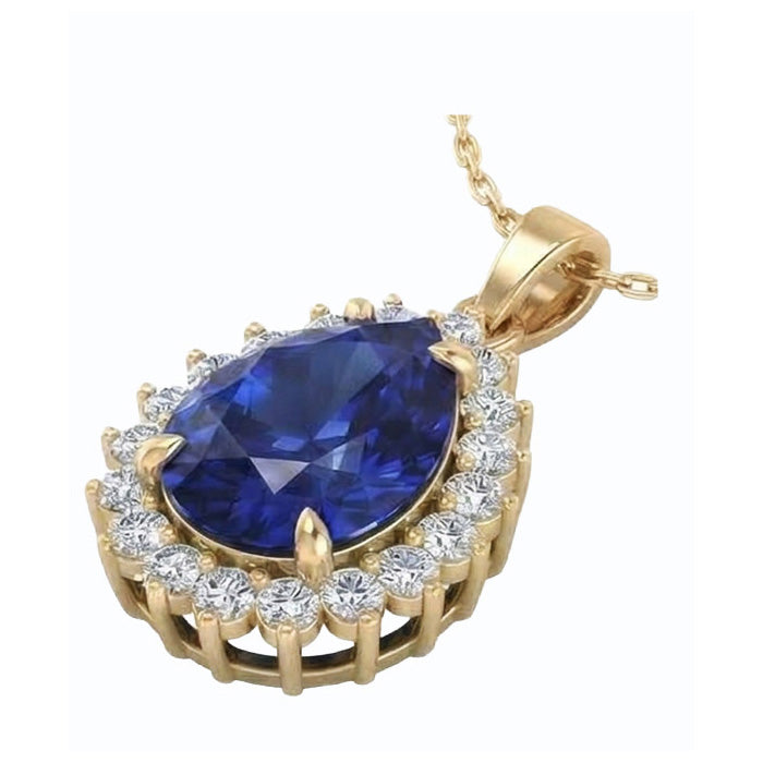 Echter Tropfen Form Blauem Saphir Anhänger Mit Aus der Erde Abgebauter Natürlicher Diamanten