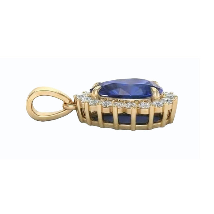 Echter Tropfen Form Blauem Saphir Anhänger Mit Aus der Erde Abgebauter Natürlicher Diamanten