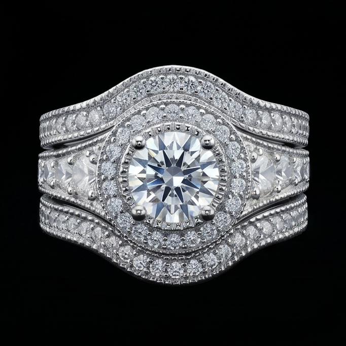 Echter Vintage-Jubiläumsring mit 4 Karat rundem Aus der Erde Abgebauter Natürlicher Diamant aus 14 Karat Weißgold