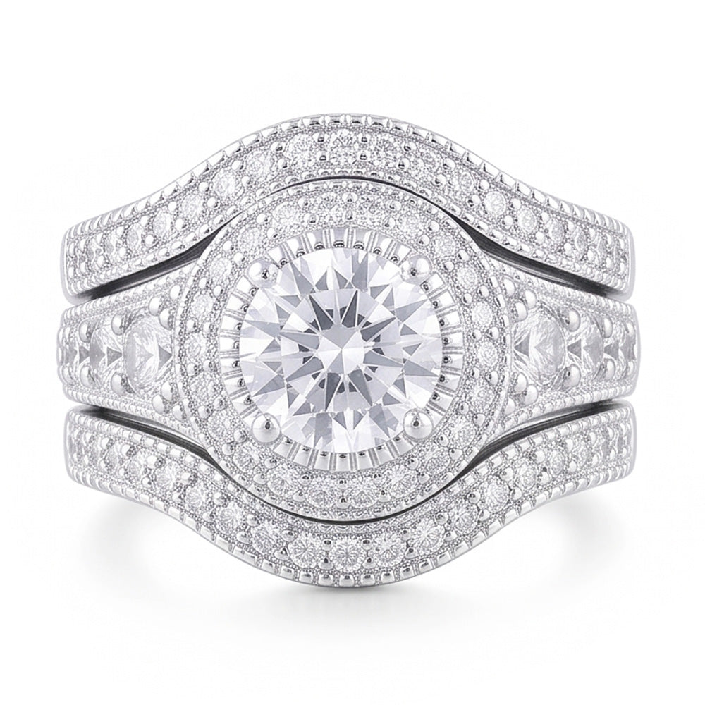 Echter Vintage-Jubiläumsring mit 4 Karat rundem Aus der Erde Abgebauter Natürlicher Diamant aus 14 Karat Weißgold