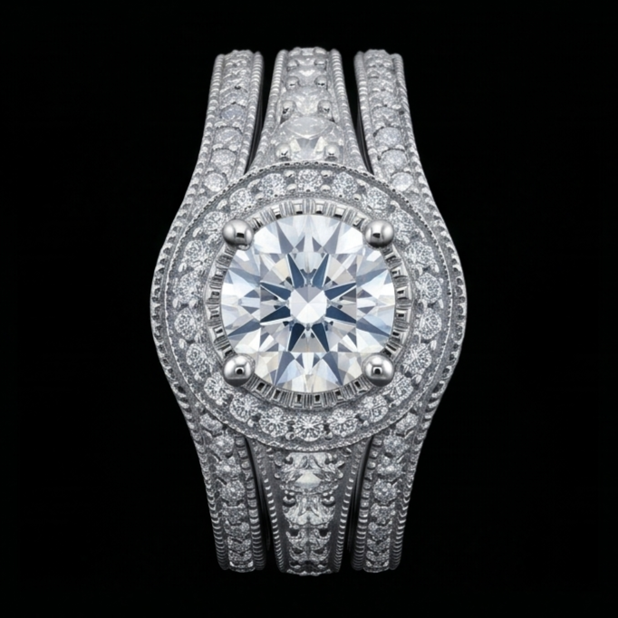 Echter Vintage-Jubiläumsring mit 4 Karat rundem Aus der Erde Abgebauter Natürlicher Diamant aus 14 Karat Weißgold