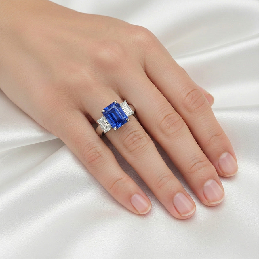 Echter Smaragd-Natürlicher Diamant ( nicht im Labor gezüchtet )ring aus Weißgold, 5 Karat, natürlicher Saphirschmuck, 14K
