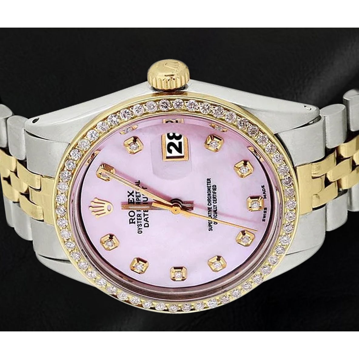 Edelstahl Gold Jubilee Armband & Datejust Rolex Rosa Diamant Zifferblatt Lünette Uhr SCHNELLES EINSTELLEN