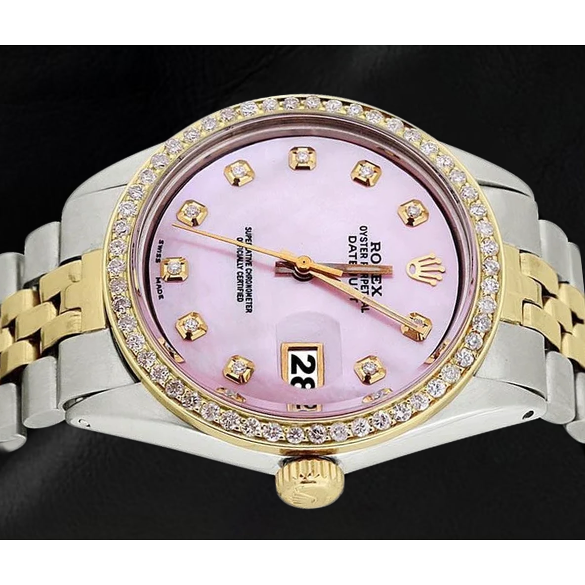 Edelstahl Gold Jubilee Armband & Datejust Rolex Rosa Diamant Zifferblatt Lünette Uhr SCHNELLES EINSTELLEN
