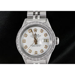 Edelstahl-Jubiläums-Rolex-Datejust-Damenuhr mit weißem Diamant-Zifferblatt und Lünette