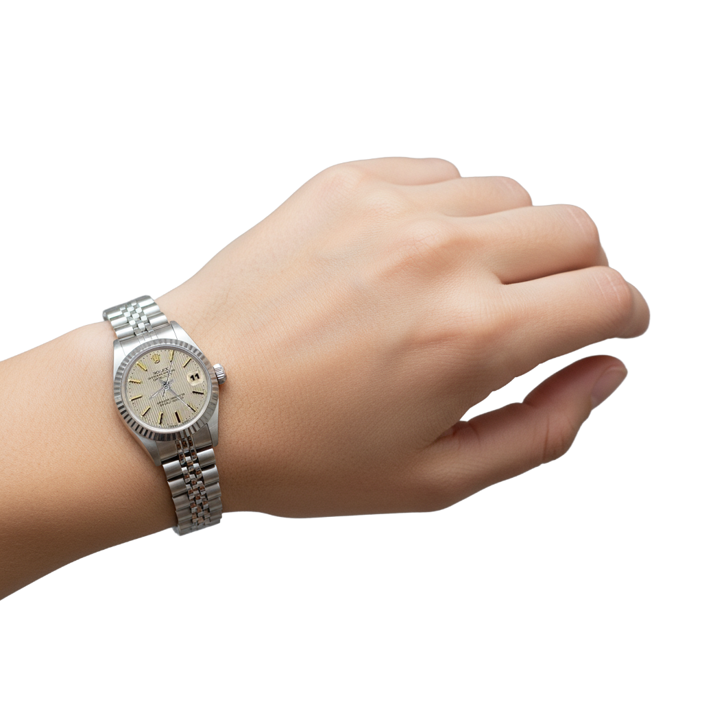 Edelstahl-Jubiläumsarmband Rolex Datejust Damenuhr mit geriffelter Lünette P4