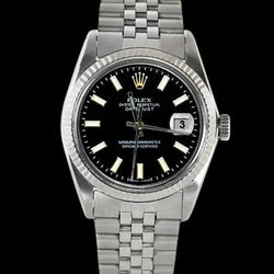Edelstahl-Jubiläumsarmband Rolex schwarz Datejust Herrenuhr mit geriffelter Lünette