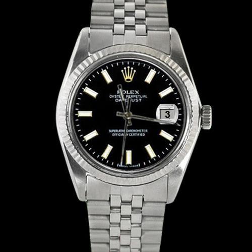 Edelstahl-Jubiläumsarmband Rolex schwarz Datejust Herrenuhr mit geriffelter Lünette
