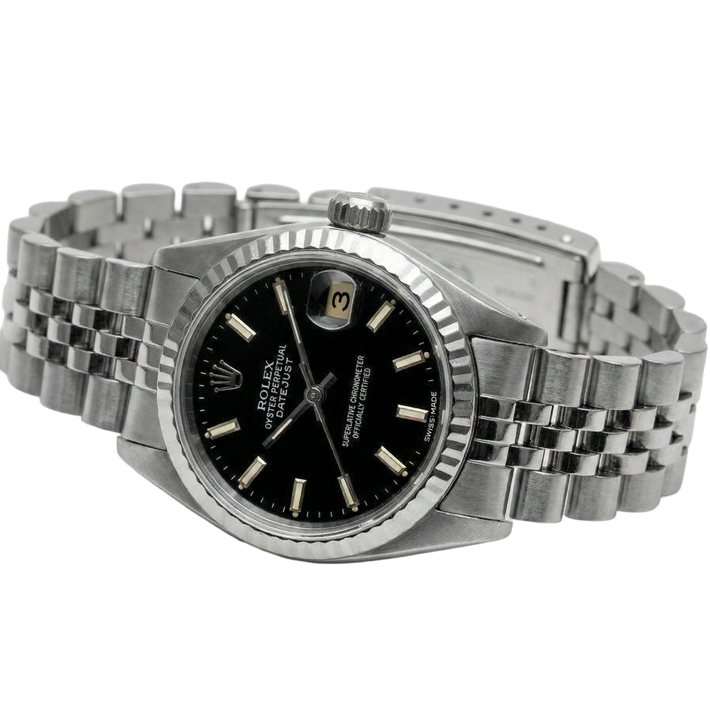 Edelstahl-Jubiläumsarmband, schwarzes Zifferblatt, Rolex Datejust Damenuhr