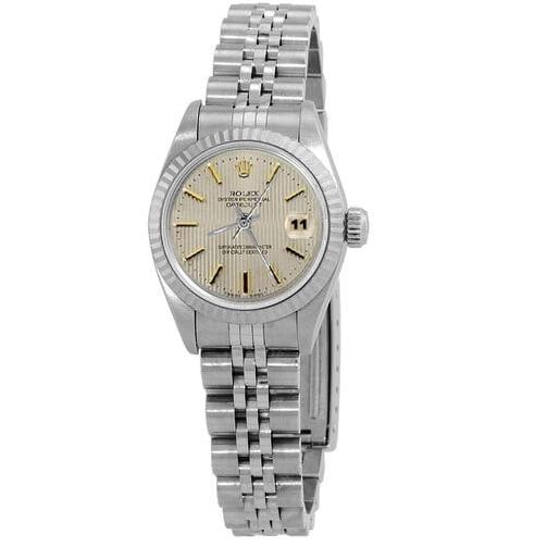 Edelstahl-Jubiläumsarmband Rolex Datejust Damenuhr mit geriffelter Lünette