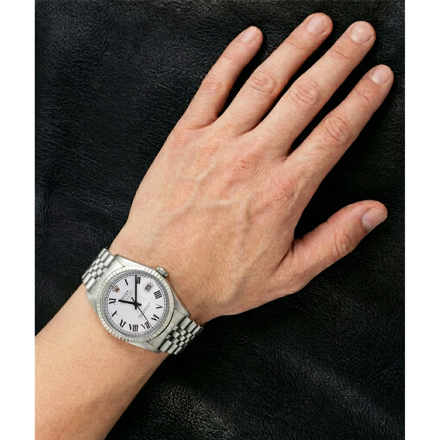 Edelstahl Jubilee Armband Rolex Date Just Herrenuhr Weißes römisches Zifferblatt SCHNELLES EINSTELLEN