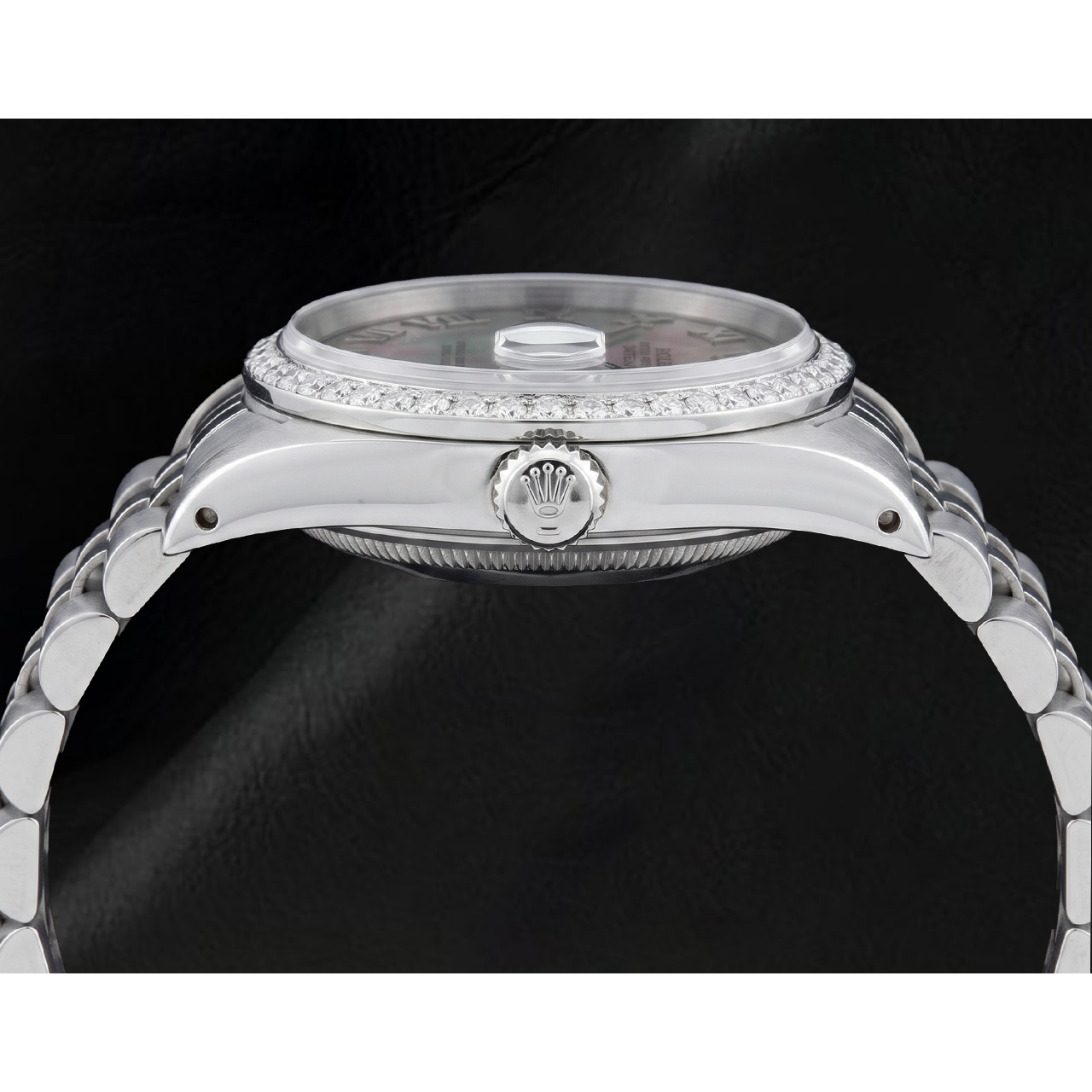 Edelstahl Jubilee-Armband Rolex Diamantlünette Graues römisches Zifferblatt SCHNELLSET