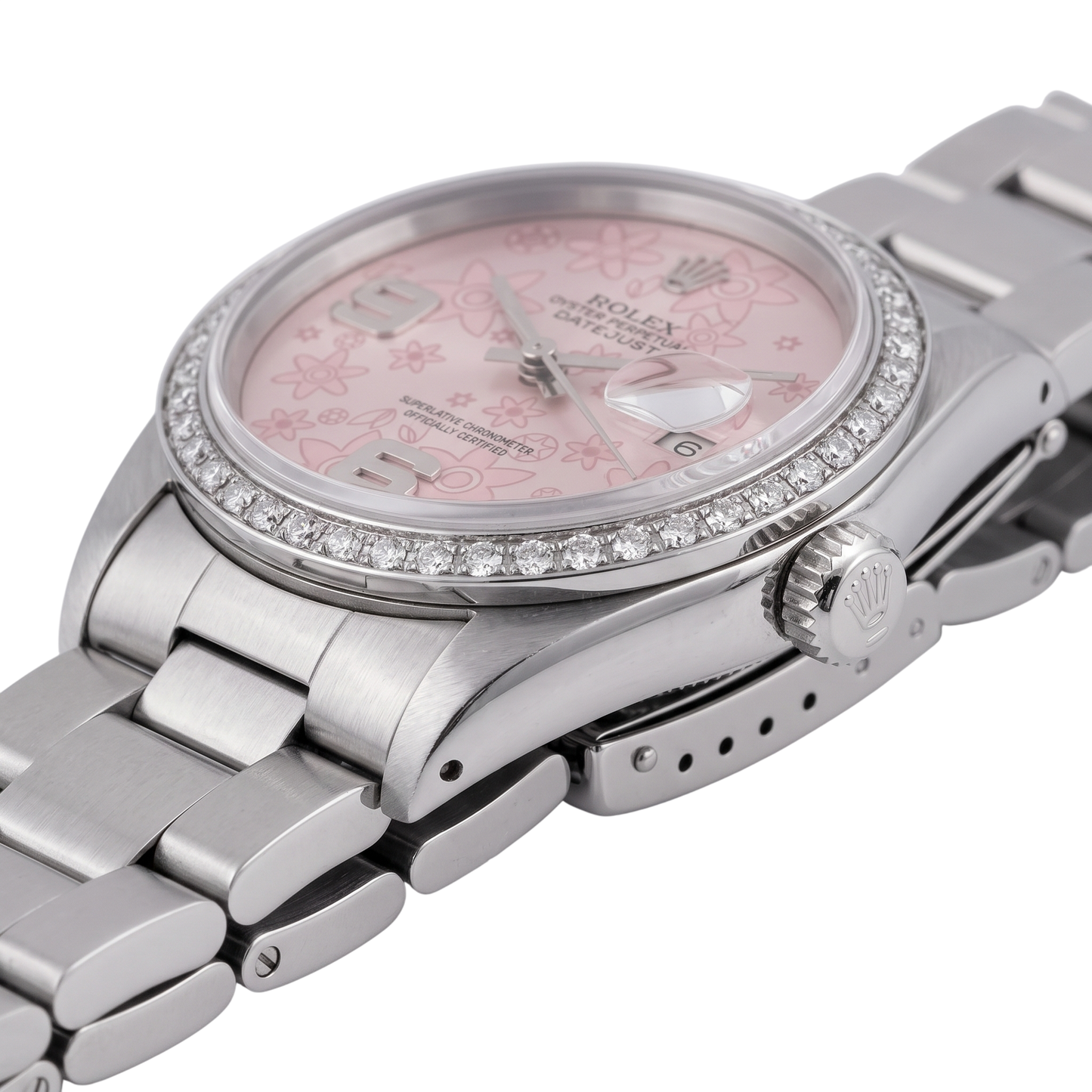 Edelstahl Rolex Datejust Herrenuhr, rosa Zifferblatt, Diamantlünette – SCHNELLES SET