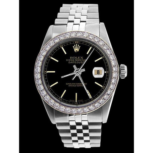 Edelstahl-Rolex-Jubiläumsarmband Datejust Herren-Rolex mit schwarzem Stock-Zifferblatt schnell eingestellt
