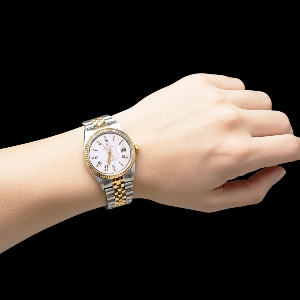 Edelstahl & Gold Jubilee Armband Rolex Herren Datumsuhr römisches Zifferblatt