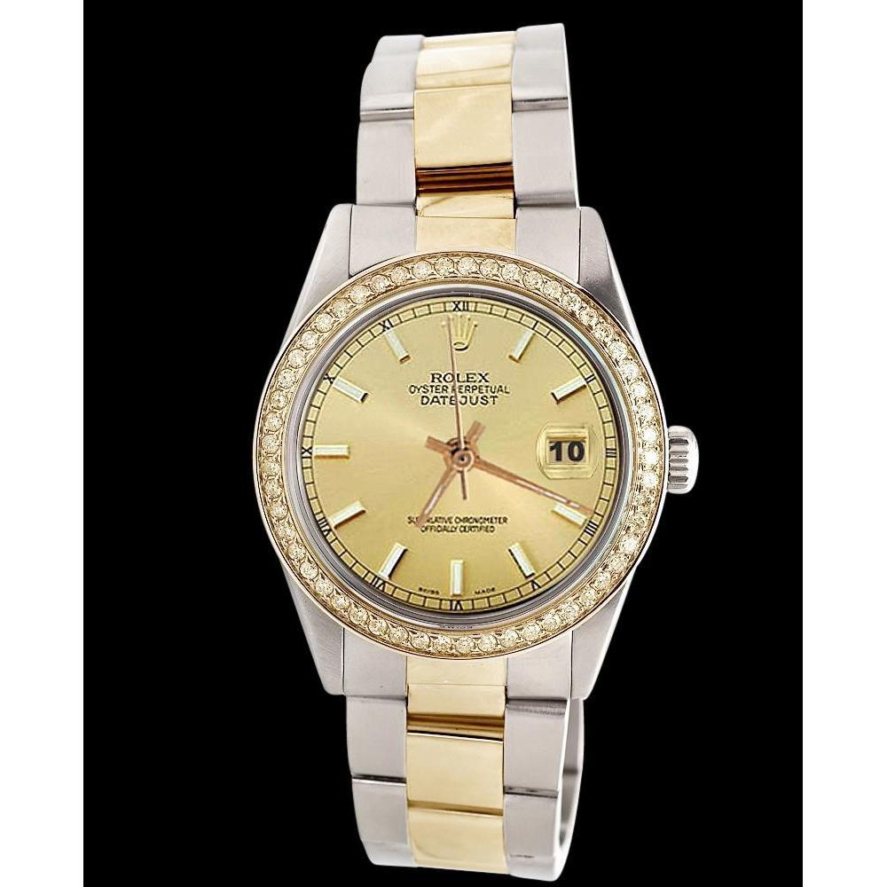 Edelstahl- und Gelbgold-Austernarmband, Datumsanzeige, Rolex-Uhr mit einfachem Zifferblatt, SCHNELLES SET
