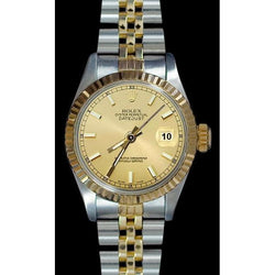 Edelstahl- und Gelbgold-Datejust-Damenuhr von Rolex mit Champagner-Zifferblatt