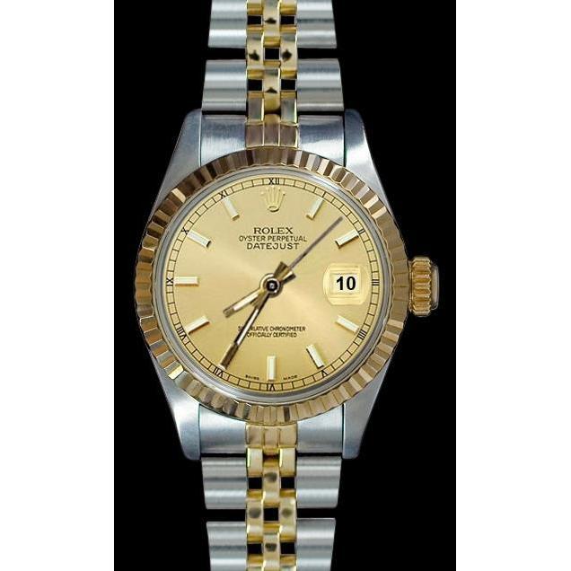 Edelstahl- und Gelbgold-Datejust-Damenuhr von Rolex mit Champagner-Zifferblatt
