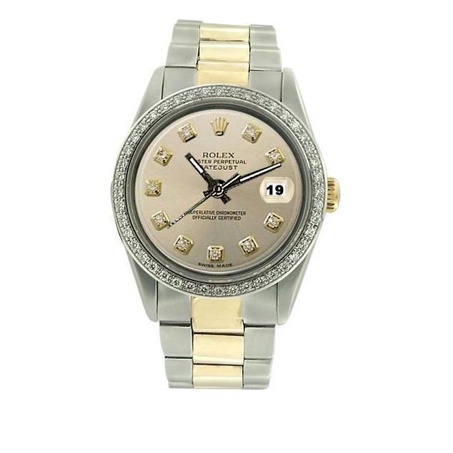 Edelstahl- und Goldarmband-Oyster-Rolex-Herrenuhr mit Diamant-Zifferblatt und Lünette