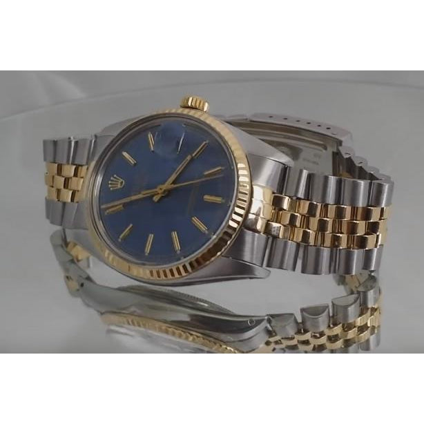 Edelstahl- und Goldarmband, Rolex Datejust Herrenuhr, blaues Zifferblatt, SCHNELLES SET1