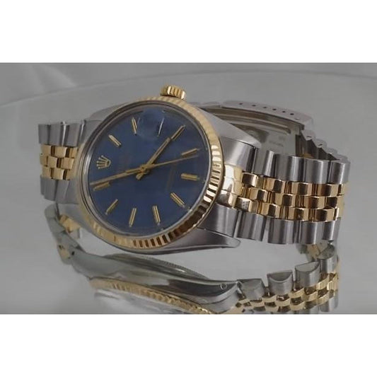 Edelstahl- und Goldarmband, Rolex Datejust Herrenuhr, blaues Zifferblatt, SCHNELLES SET1