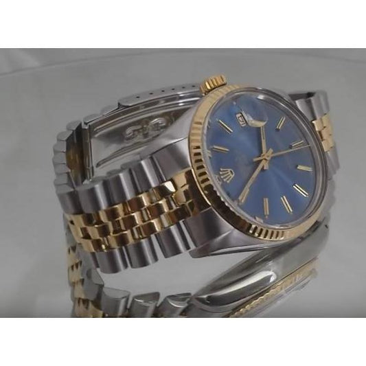 Edelstahl- und Goldarmband, Rolex Datejust Herrenuhr, blaues Zifferblatt, SCHNELLES SET