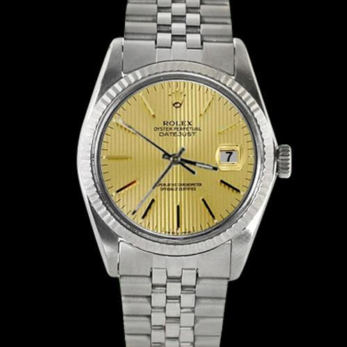 Edelstahl Champagner Stick Zifferblatt geriffelte Lünette Datejust Rolex Herrenuhr SCHNELLES EINSTELLEN