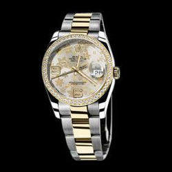 Edelstahl & Gold Damenuhr Rolex Date Just für Herren, zweifarbiges Blumenzifferblatt, SCHNELLES SET