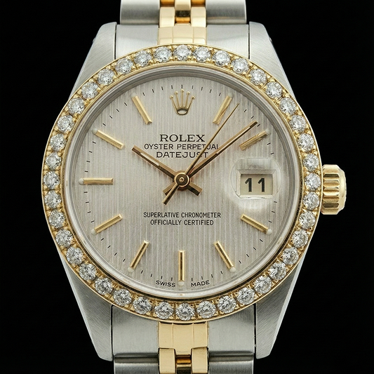Edelstahl & Gold Jubilee Rolex Date Just Weiß Stick Betrachten Datejust