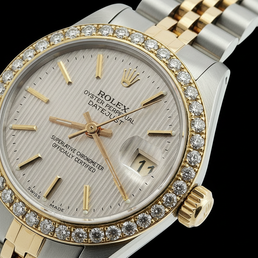 Edelstahl & Gold Jubilee Rolex Date Just Weiß Stick Betrachten Datejust