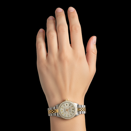 Edelstahl & Gold Jubilee Rolex Date Just Weiß Stick Betrachten Datejust P2