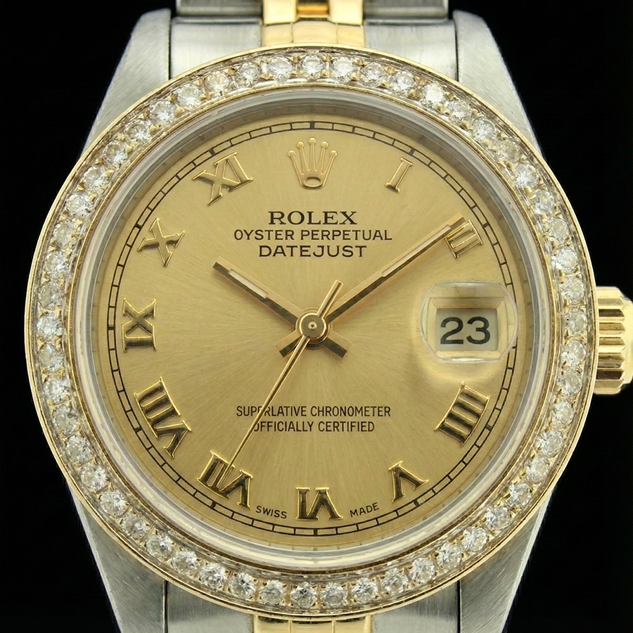 Edelstahl & Gold römisches Zifferblatt Damenuhr Rolex Datejust Jubilee