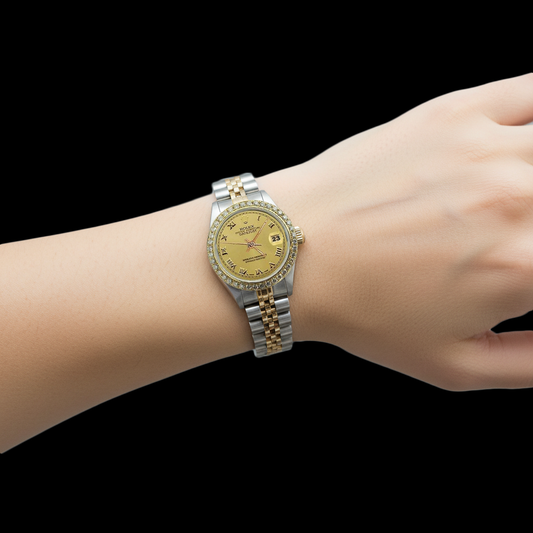 Edelstahl & Gold römisches Zifferblatt Damenuhr Rolex Datejust Jubilee P1