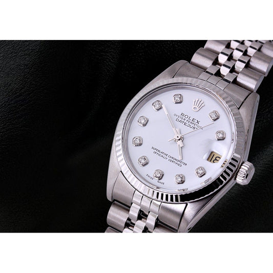 Edelstahl Jubilee Armband Diamant Zifferblatt Geriffelte Lünette Rolex Date Just Betrachten