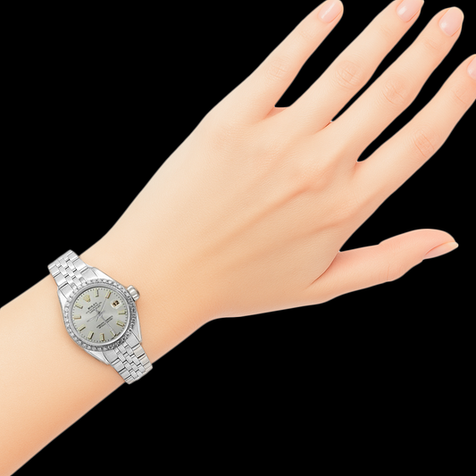 Edelstahl Jubilee Armband Rolex Damenuhr Stick Zifferblatt Diamant Lünette
