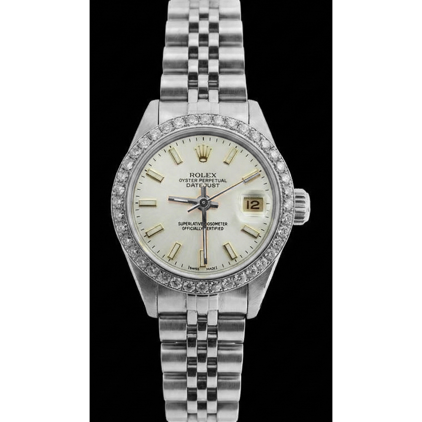 Edelstahl Jubilee Armband Rolex Damenuhr Stick Zifferblatt Diamant Lünette