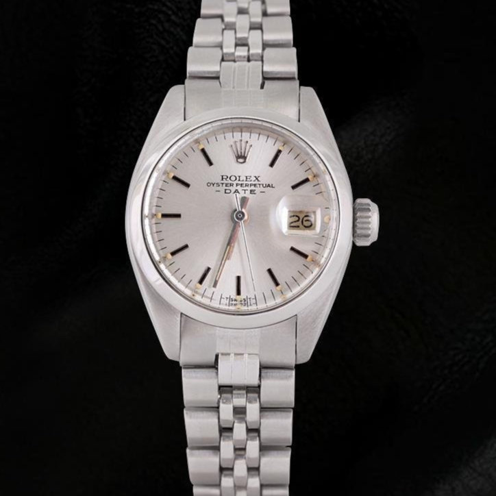 Edelstahl Jubilee Dame Date Uhr Silber Stick-Zifferblatt Rolex Datejust
