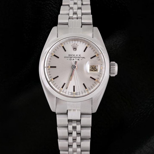 Edelstahl Jubilee Dame Date Uhr Silber Stick-Zifferblatt Rolex Datejust
