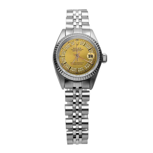 Edelstahl Jubilee Rolex Champagner Zifferblatt Datejust Dame Betrachten geriffelte Lünette